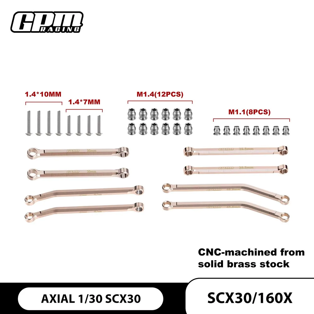 GPM Brass Front & Rear Tie Rod Kit - One Set Per Vehicle For AXIAL 1/30 SCX30 Ford Bronco / Jeep Wrangler JLU SCX30/160X
GPM Brass Front & Rear Tie Rod Kit - One Set Per Vehicle For AXIAL 1/30 SCX30 Ford Bronco / Jeep Wrangler JLU SCX30/160X