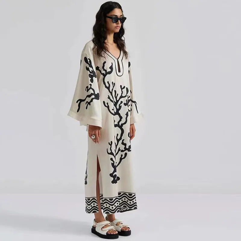 Sexy Plant Printed Dress Casual Loose V-Neck Three Quarter Sleeve Hollow Out Pullover Dress Office Lady Style A-LINE Solid Dress
Sexy Plant Printed Dress Casual Loose V-Neck Three Quarter Sleeve Hollow Out Pullover Dress Office Lady Style A-LINE Solid Dress