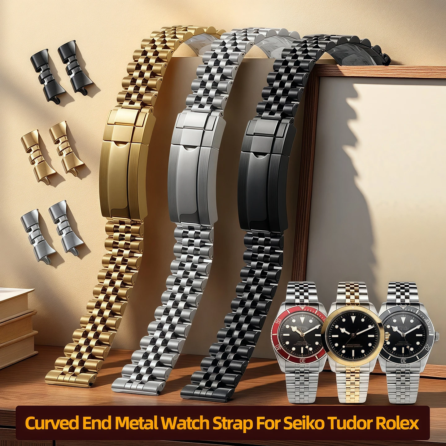 Curved End Metal Watch Strap 20mm 22mm for Rolex Tudor seiko Watch metal watchband Stainless Steel Folding buckle Men's Bracelet
Curved End Metal Watch Strap 20mm 22mm for Rolex Tudor seiko Watch metal watchband Stainless Steel Folding buckle Men's Bracelet