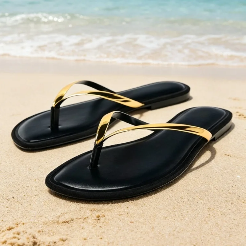 Luxury Gold Narrow Band Flip Flops Woman Summer 2026 Sexy Clip Toe Flat Sandals Concise Casual Non-slip Beach Slippers Ladies
Luxury Gold Narrow Band Flip Flops Woman Summer 2026 Sexy Clip Toe Flat Sandals Concise Casual Non-slip Beach Slippers Ladies