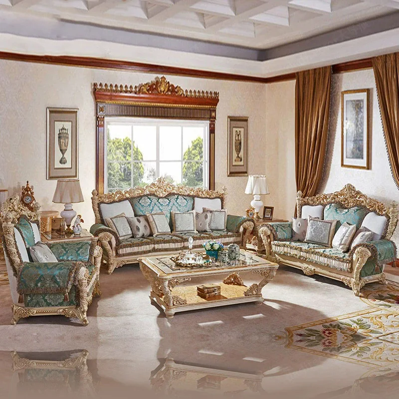 French court fabric sofa solid wood carving flower European fabric sofa villa living room 
French court fabric sofa solid wood carving flower European fabric sofa villa living room