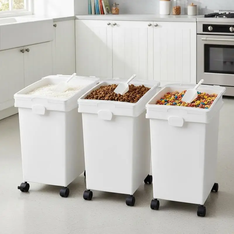 Cereal Storage Bin 25L x3 For Kitchen Pantry Pet Feeding, Large Capacity Airtight Lid Rolling Wheels 3 Scoops 3 Pack
Cereal Storage Bin 25L x3 For Kitchen Pantry Pet Feeding, Large Capacity Airtight Lid Rolling Wheels 3 Scoops 3 Pack