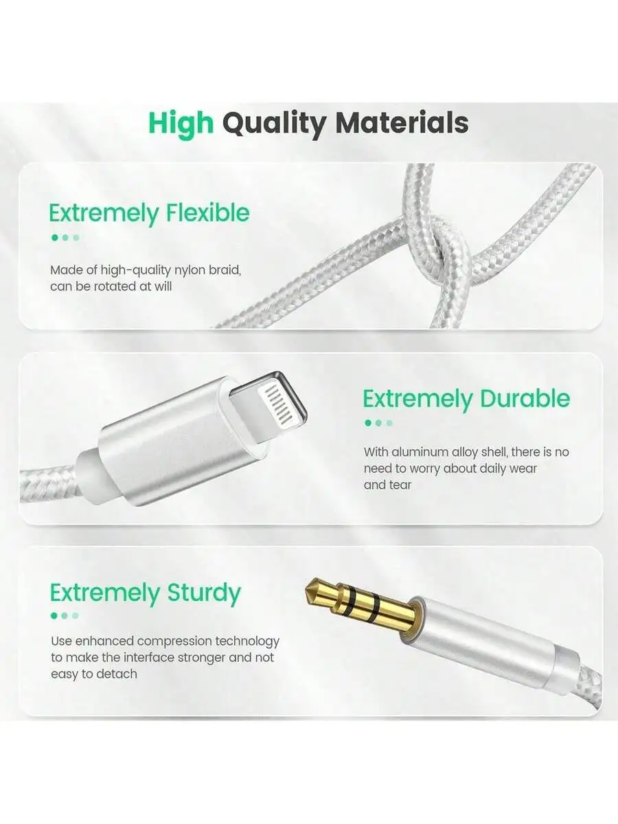 AUX Audio Cable 3.5mm Jack For iPhone Car Headphone Speaker Adapter
AUX Audio Cable 3.5mm Jack For iPhone Car Headphone Speaker Adapter