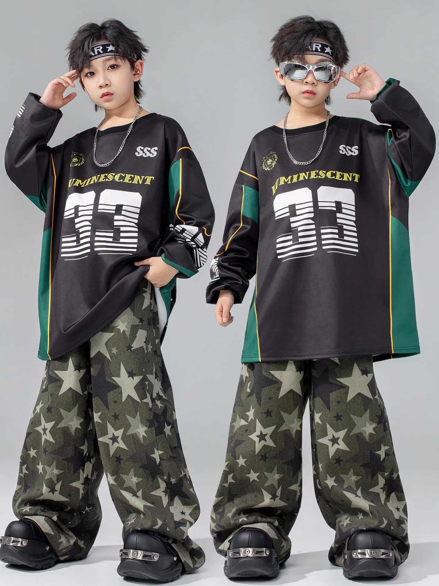 2026 Ballroom Hip Hop Dance Costumes For Kids Loose Shirts Green Pants Kpop Outfits Girls Boys Jazz Performance Wear DQS21726
2026 Ballroom Hip Hop Dance Costumes For Kids Loose Shirts Green Pants Kpop Outfits Girls Boys Jazz Performance Wear DQS21726