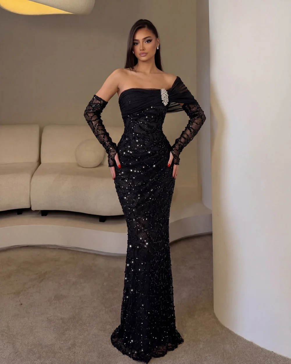 Customized Luxury Women Tulle Sequined Beading Mermaid Evening Dress Modern Style Strapless Half Sleeve Floor Lenght Party Gowns
Customized Luxury Women Tulle Sequined Beading Mermaid Evening Dress Modern Style Strapless Half Sleeve Floor Lenght Party Gowns