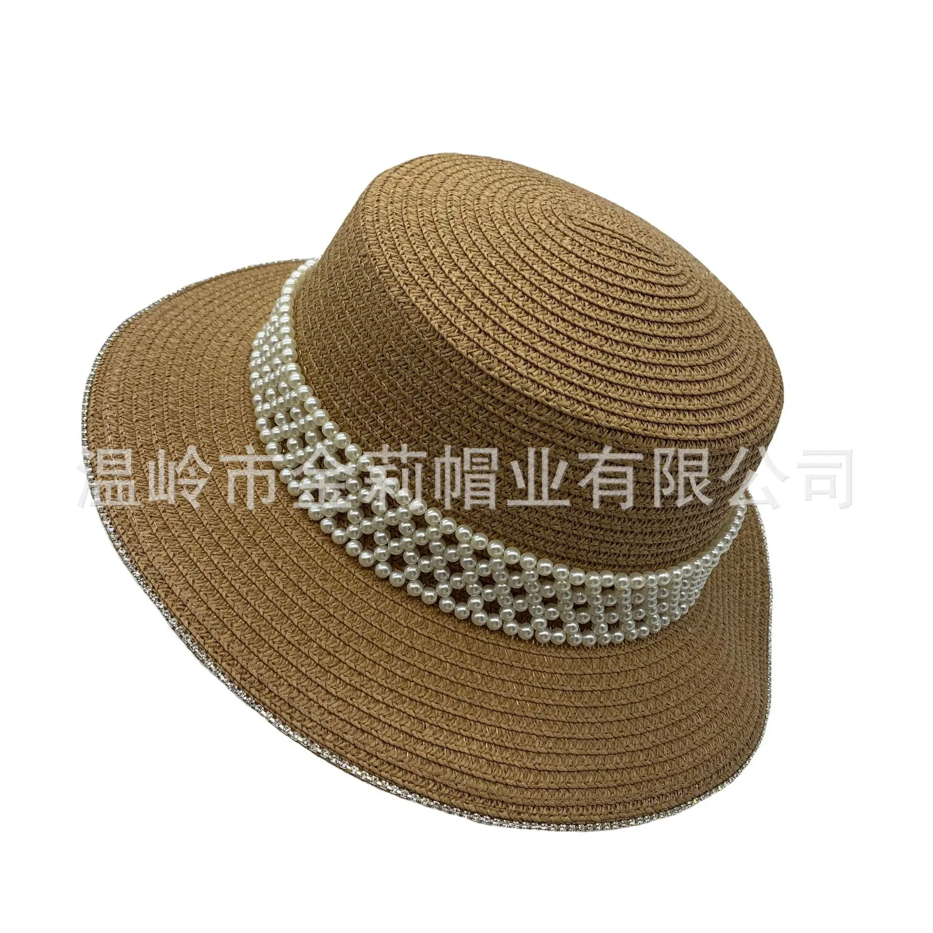 Korean version of flat top straw trendy girl summer flat edge pearl straw woven top hat, sun protection beach hat
Korean version of flat top straw trendy girl summer flat edge pearl straw woven top hat, sun protection beach hat