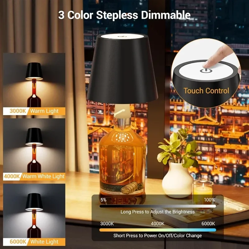 Wireless Bottle Lamp Shade with 3 Color Temperature Rechargeable Stepless Dimming LED Wine Bottle Lights for Any Bottle
Wireless Bottle Lamp Shade with 3 Color Temperature Rechargeable Stepless Dimming LED Wine Bottle Lights for Any Bottle