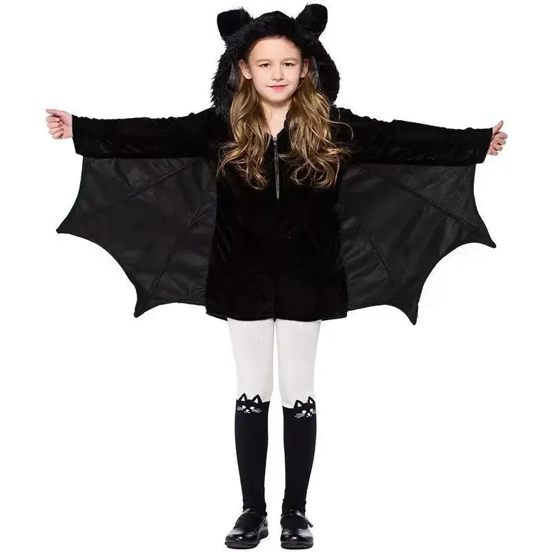 Girl Black Bat Cuff With Hat and Cape Costume, Sshort Black Vampire Suitable for Cosplay Halloween Party
Girl Black Bat Cuff With Hat and Cape Costume, Sshort Black Vampire Suitable for Cosplay Halloween Party