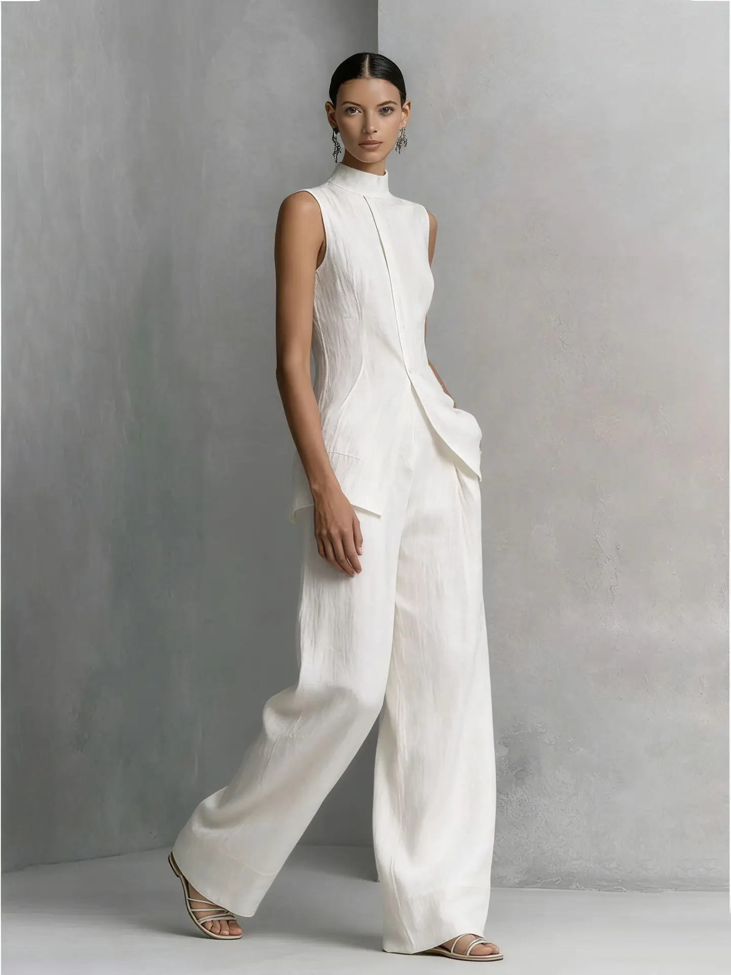 Simple Casual Trousers Set Solid Color Loose Fashionable Summer Cotton Linen Sleeveless Top Wide-leg Trousers Two-piece Set
Simple Casual Trousers Set Solid Color Loose Fashionable Summer Cotton Linen Sleeveless Top Wide-leg Trousers Two-piece Set