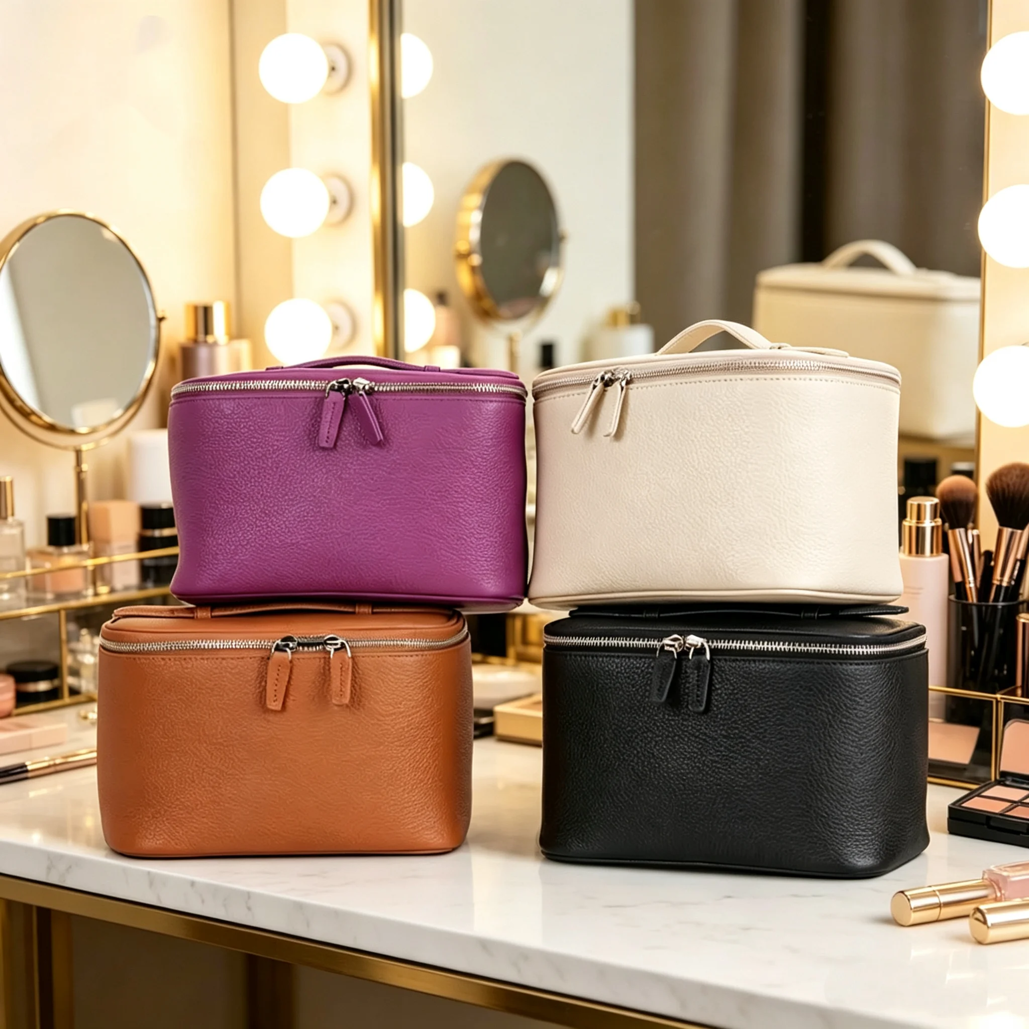 CLAREGQI Women's Genuine Leather Cosmetic Bag Large Capacity Portable Travel Makeup Organizer Case with Top Handle
CLAREGQI Women's Genuine Leather Cosmetic Bag Large Capacity Portable Travel Makeup Organizer Case with Top Handle