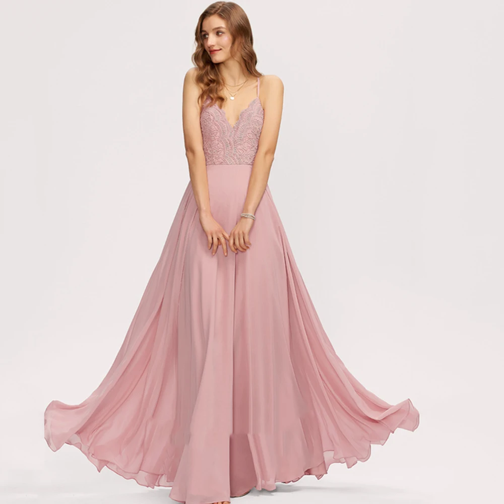 Lace Appliques Prom Dresses A-Line V-Neck Sleeveless Chiffon Floor-Length Evening Spaghetti Strap Backless Party Gowns
Lace Appliques Prom Dresses A-Line V-Neck Sleeveless Chiffon Floor-Length Evening Spaghetti Strap Backless Party Gowns