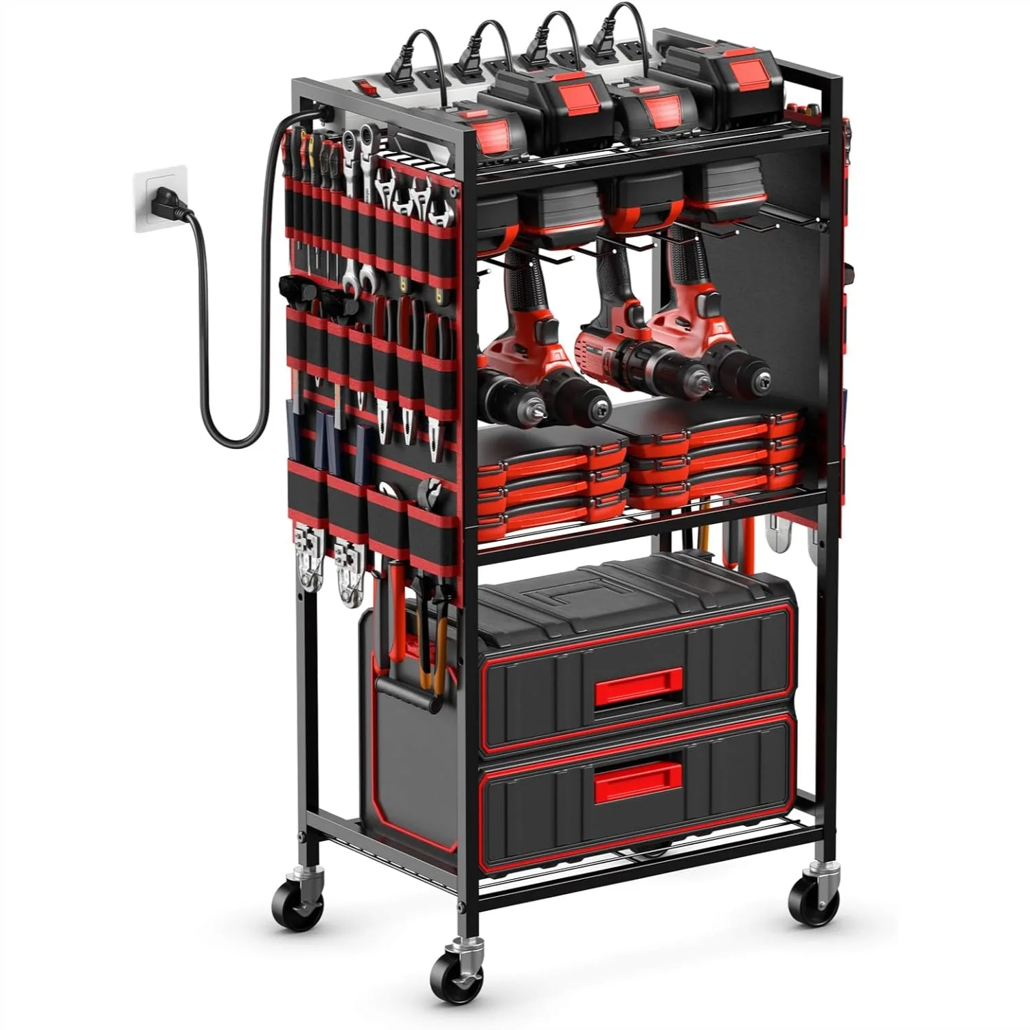 Large Power Tool Organizer Cart with Charging Station, Garage Floor Standing Rolling Drill and Battery Storage on Wheels, Heavy
Large Power Tool Organizer Cart with Charging Station, Garage Floor Standing Rolling Drill and Battery Storage on Wheels, Heavy