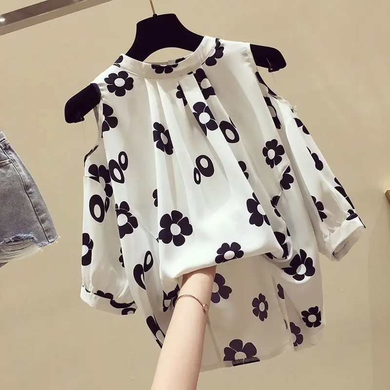 Women Floral Chiffon Blouse Female Off Shoulder Pleated Elastic Short Sleeve Loose Elegant Clothes Summer Streetwear Tops Q459
Women Floral Chiffon Blouse Female Off Shoulder Pleated Elastic Short Sleeve Loose Elegant Clothes Summer Streetwear Tops Q459