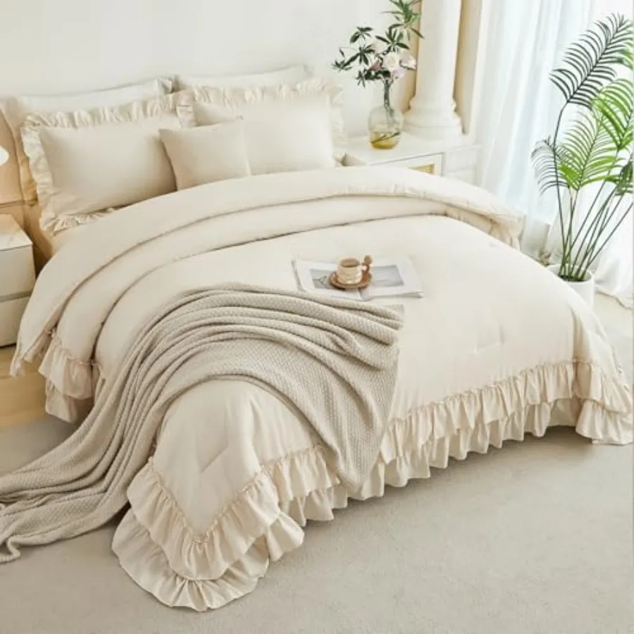 Ruffle Comforter Set King Size 5 Pieces Solid Farmhouse Boho Bed in A Bag Soft Lightweight Fluffy Shabby Bedding Set with Sheet
Ruffle Comforter Set King Size 5 Pieces Solid Farmhouse Boho Bed in A Bag Soft Lightweight Fluffy Shabby Bedding Set with Sheet