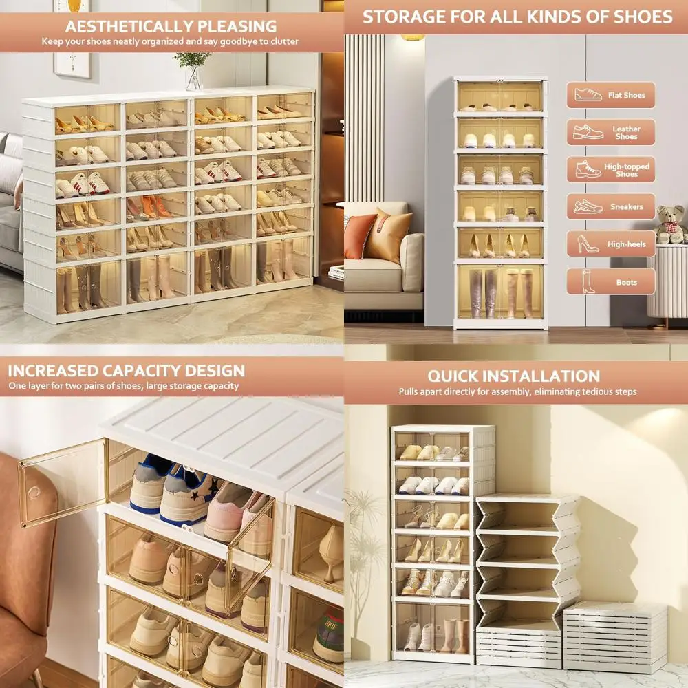 6-Tier Plastic Shoe Rack for 12 Pairs, Collapsible Storage Bins, Large Capacity Shoe Organizer for Closet or Home
6-Tier Plastic Shoe Rack for 12 Pairs, Collapsible Storage Bins, Large Capacity Shoe Organizer for Closet or Home