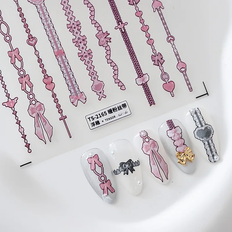 1 Sheet 5D Realistic Relief Warm Pink Dark Gray Silk Ribbon Chains Adhesive Nail Art Stickers Decals Manicure Charms Acessories
1 Sheet 5D Realistic Relief Warm Pink Dark Gray Silk Ribbon Chains Adhesive Nail Art Stickers Decals Manicure Charms Acessories