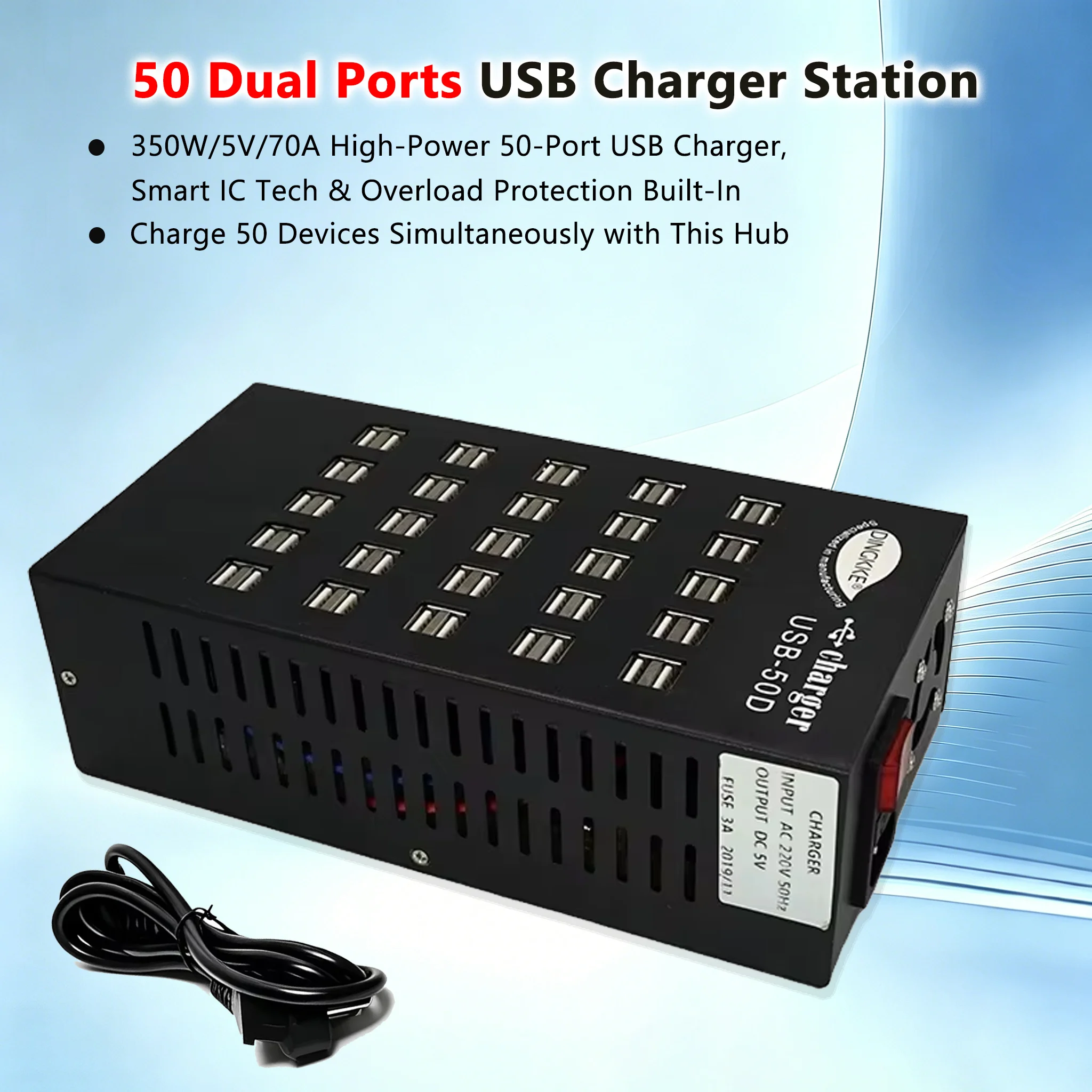 50 Ports USB Charger 100V-240V 5V/70A EU US KR UK Plug Desktop USB Charging Station For Multiple Devices iPhone Samsung Xiaomi
50 Ports USB Charger 100V-240V 5V/70A EU US KR UK Plug Desktop USB Charging Station For Multiple Devices iPhone Samsung Xiaomi