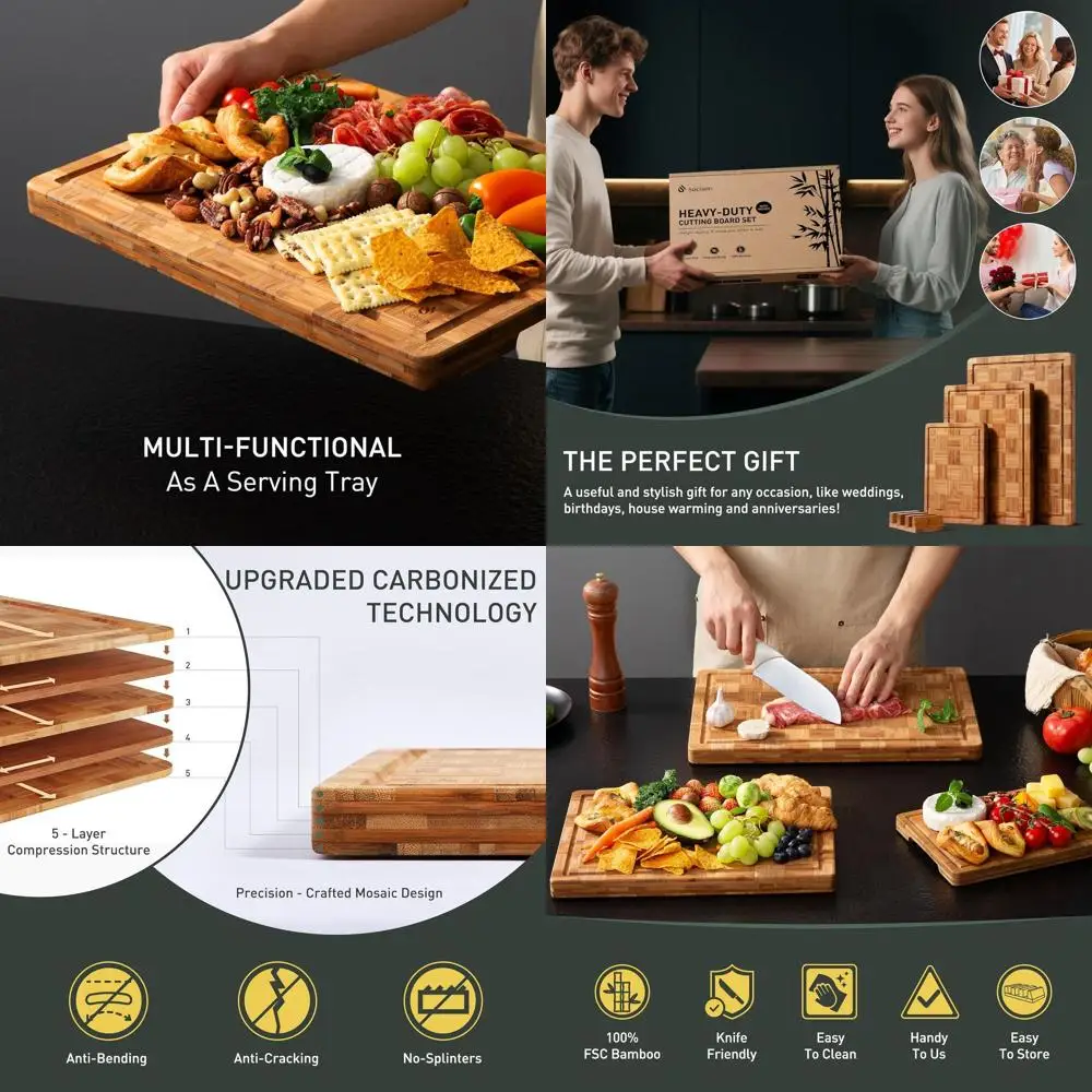 Durable Bamboo Chopping Boards Set - Non-Toxic, Non-Slip, Thick End Grain Boards with Juice Groove for Kitchen Use and Housewarm
Durable Bamboo Chopping Boards Set - Non-Toxic, Non-Slip, Thick End Grain Boards with Juice Groove for Kitchen Use and Housewarm