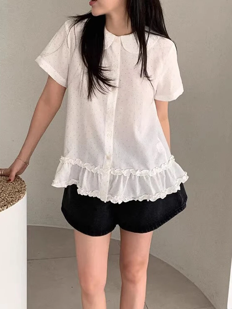 Summer New Sle Loose Casual Polka Dot Ruffle Collar Doll irt Women's Faion College Wind Upper Apparel Anti-Aging Doll
Summer New Sle Loose Casual Polka Dot Ruffle Collar Doll irt Women's Faion College Wind Upper Apparel Anti-Aging Doll