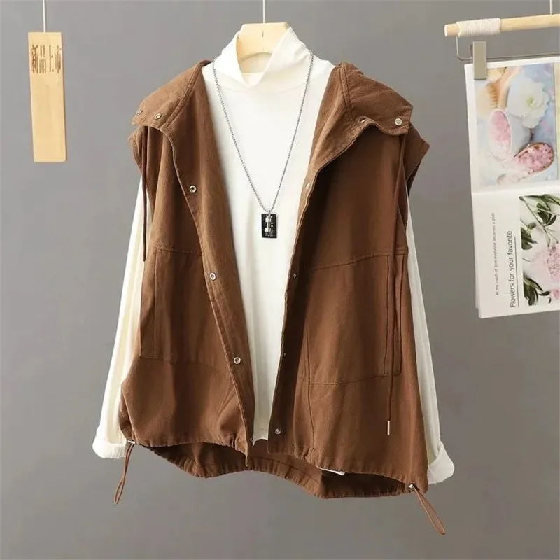 Ln The Spring 2025 Women's Korean Loose Coat Hooded Vest Loose Female Drawstring Cardigan Jacket Overlapped Waistcoat Overwear
Ln The Spring 2025 Women's Korean Loose Coat Hooded Vest Loose Female Drawstring Cardigan Jacket Overlapped Waistcoat Overwear