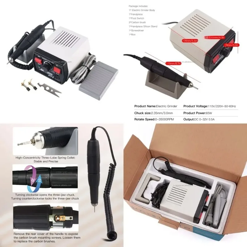 Hot sale204 Strong Jewelry Polishing Micro Motor Grinder Variable Speed 35000RPM Nail Drill Machine 2.35mm 3.0mm Making Tool
Hot sale204 Strong Jewelry Polishing Micro Motor Grinder Variable Speed 35000RPM Nail Drill Machine 2.35mm 3.0mm Making Tool