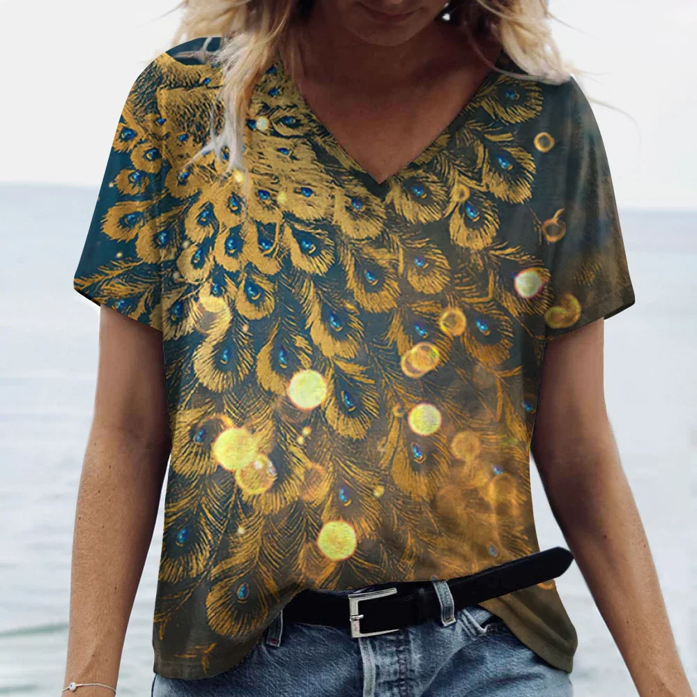 Fashion V-neck Women T-Shirt 3D Peacock Feather Graphic Short Sleeve Tees Oversized Y2k Tops Summer Street Casual Female T Shirt
Fashion V-neck Women T-Shirt 3D Peacock Feather Graphic Short Sleeve Tees Oversized Y2k Tops Summer Street Casual Female T Shirt