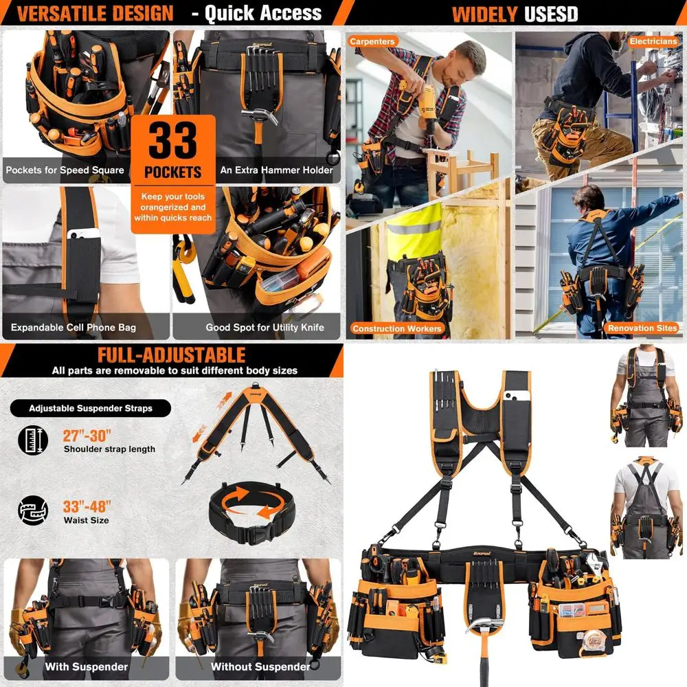Оранжевый пояс для инструментов электрика на 33 кармана со съемными подсумками, регулируемые подтяжки для мужчин, подходит для обхватов талии 84-122 см, идеальный вариант
Оранжевый пояс для инструментов электрика на 33 кармана со съемными подсумками, регулируемые подтяжки для мужчин, подходит для обхватов талии 84-122 см, идеальный вариант