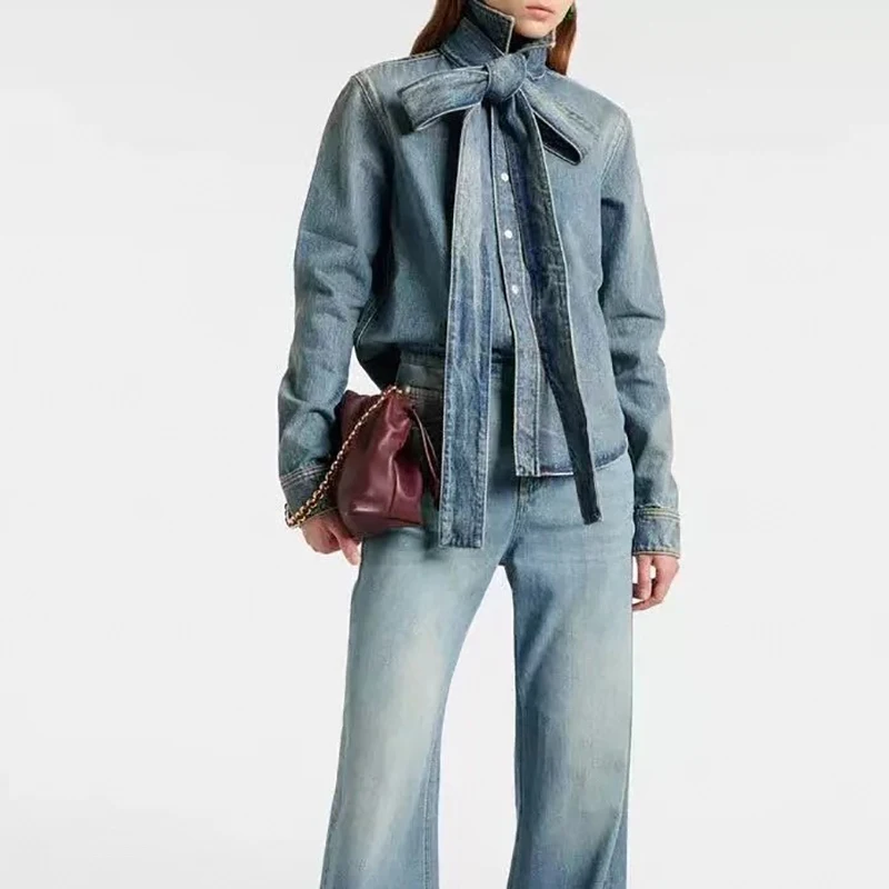 Women's Bow Tie Lapel Denim Shirt, Fashion Versatile Long Sleeve Top, High Quality, Fall, New, 2024, y2k
Women's Bow Tie Lapel Denim Shirt, Fashion Versatile Long Sleeve Top, High Quality, Fall, New, 2024, y2k
