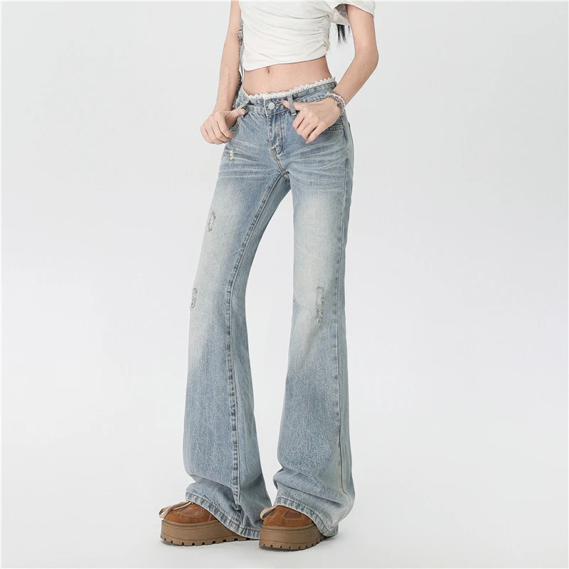 Women's Light Colored Lace Splicing Micro Flared Jeans Personalized Trousers Cool Girl Casual Bottoms Female Summer Street Pants
Women's Light Colored Lace Splicing Micro Flared Jeans Personalized Trousers Cool Girl Casual Bottoms Female Summer Street Pants