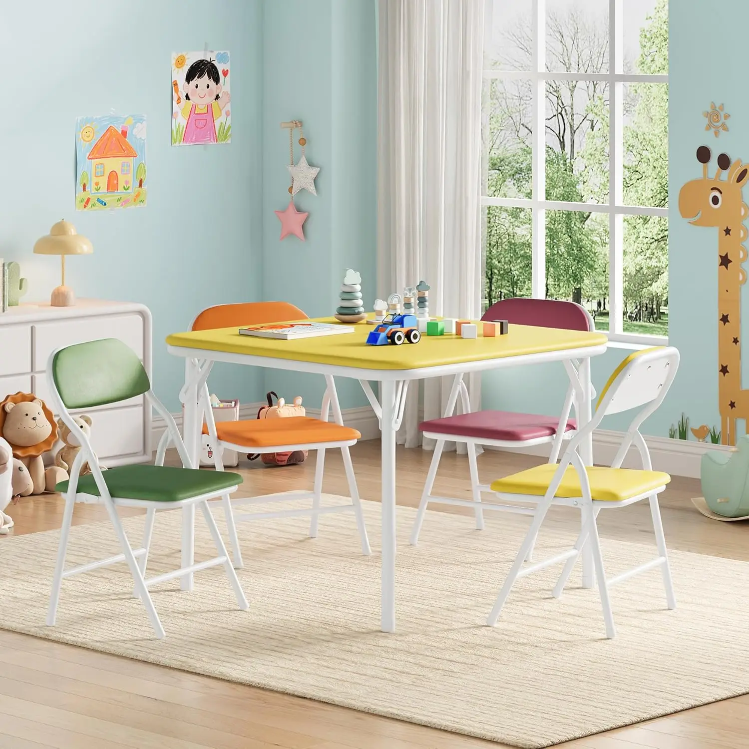 5-Piece Kids Folding Table and Chairs Set, Toddlers Children's Activity Table and Chairs Set for Dining Room, Daycare, Classroom
5-Piece Kids Folding Table and Chairs Set, Toddlers Children's Activity Table and Chairs Set for Dining Room, Daycare, Classroom