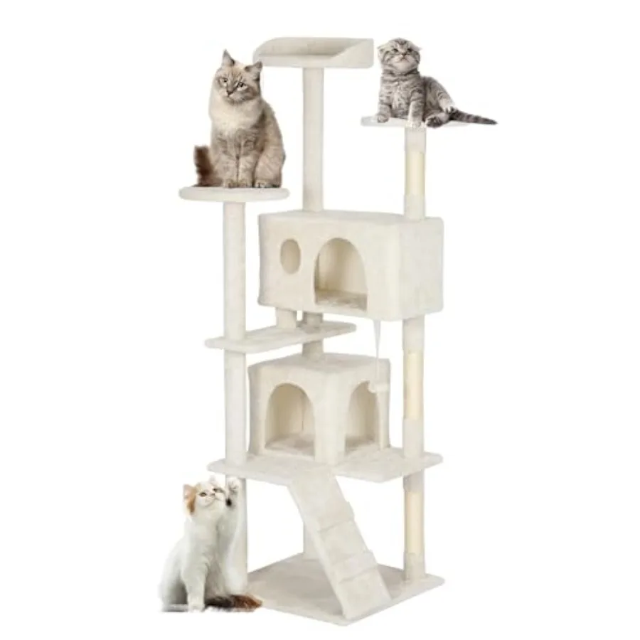 62" Cat Tree Tower Beige Multi-Level Indoor Activity Center with Sisal Scratching Posts Condos Plush Perches Hanging Cat Toys S
62" Cat Tree Tower Beige Multi-Level Indoor Activity Center with Sisal Scratching Posts Condos Plush Perches Hanging Cat Toys S
