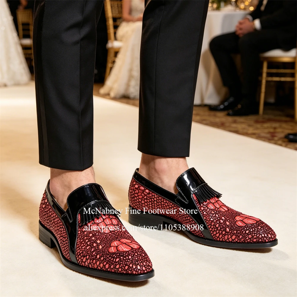 Leather Tassel Loafers Red Snake Skin Slip on Pointed Toe Luxury Handmade Business Wedding Party Formal Dress Shoes for Men
Leather Tassel Loafers Red Snake Skin Slip on Pointed Toe Luxury Handmade Business Wedding Party Formal Dress Shoes for Men