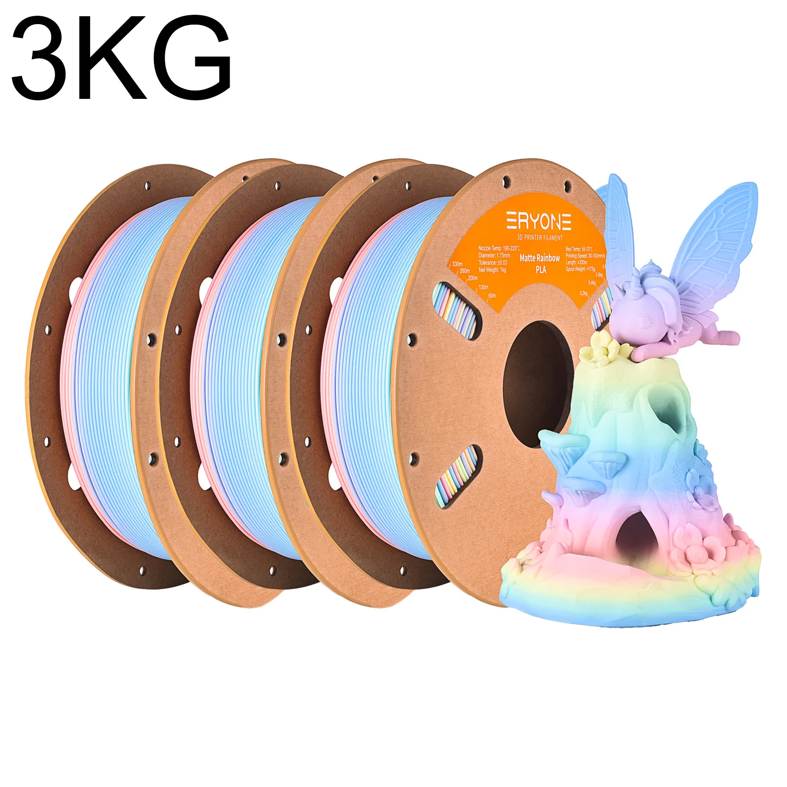 ERYONE 3KG Matte Rainbow PLA 3D Printer Filament 1.75mm,Premium Matte Finish Gradient Multicolor, Non-Glare 1KG Roll Value Pack
ERYONE 3KG Matte Rainbow PLA 3D Printer Filament 1.75mm,Premium Matte Finish Gradient Multicolor, Non-Glare 1KG Roll Value Pack