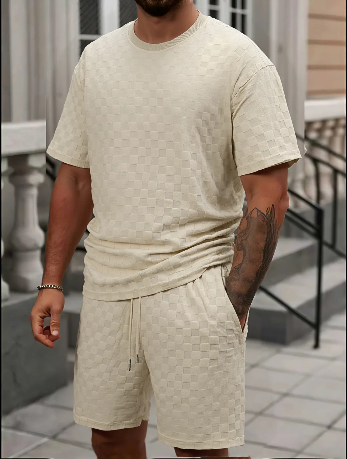 2026 Summer New Men's Jacquard Plaid Short Sleeve Tee Straight Shorts Suit Casual Loose Large Size Crew Neck Fashion Sport Set
2026 Summer New Men's Jacquard Plaid Short Sleeve Tee Straight Shorts Suit Casual Loose Large Size Crew Neck Fashion Sport Set