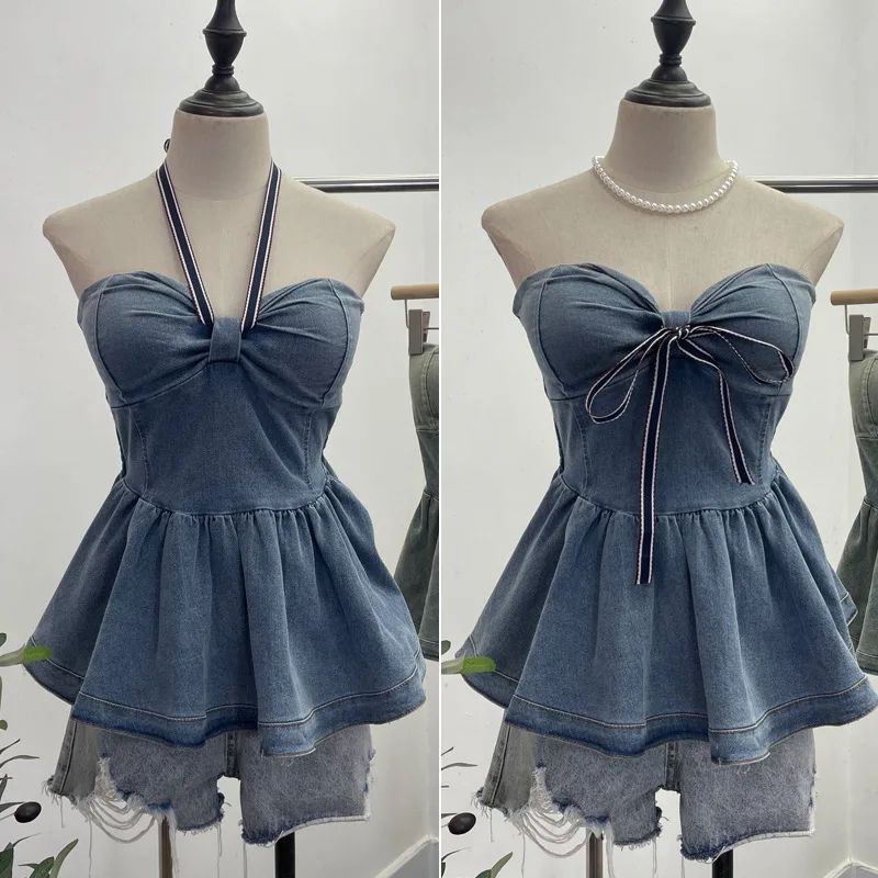 Women's Button Down Padded Denim Tube Top With Bow Tie Halterneck Short Puffy Top BacklesVintage Harajuku Streetwear Tank Tops
Women's Button Down Padded Denim Tube Top With Bow Tie Halterneck Short Puffy Top BacklesVintage Harajuku Streetwear Tank Tops