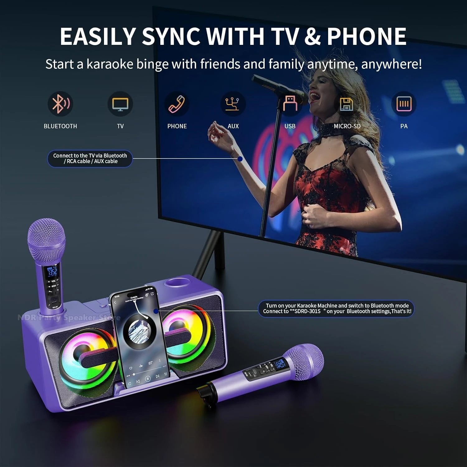 Adult and Children Karaoke Machine with 2 UHF Wireless Microphones, Portable Bluetooth Singing Speaker PA System with Disco Lamp
Adult and Children Karaoke Machine with 2 UHF Wireless Microphones, Portable Bluetooth Singing Speaker PA System with Disco Lamp