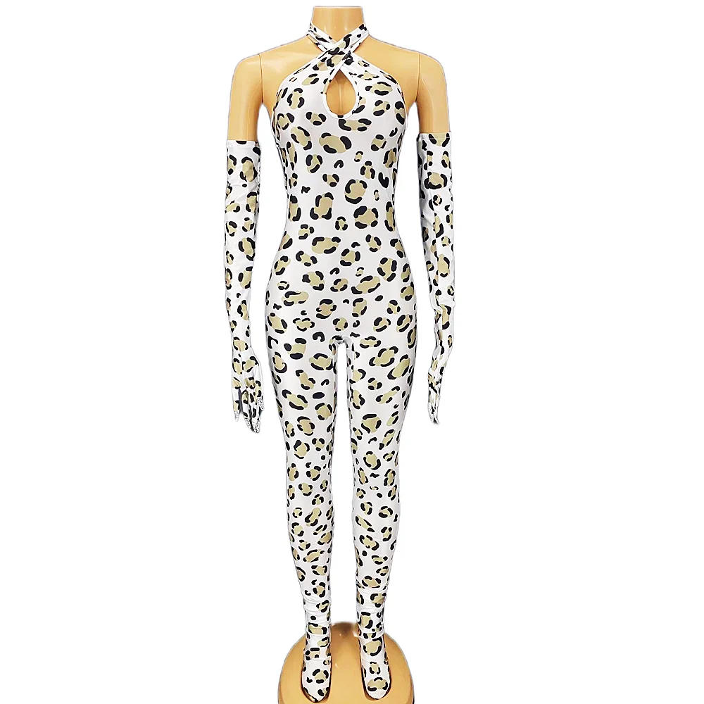 White Leopard Sexy Halter Cross Backless Gloves Jumpsuits For Women Nightclub Party Cloth Carnival Drag Queen Costumes
White Leopard Sexy Halter Cross Backless Gloves Jumpsuits For Women Nightclub Party Cloth Carnival Drag Queen Costumes