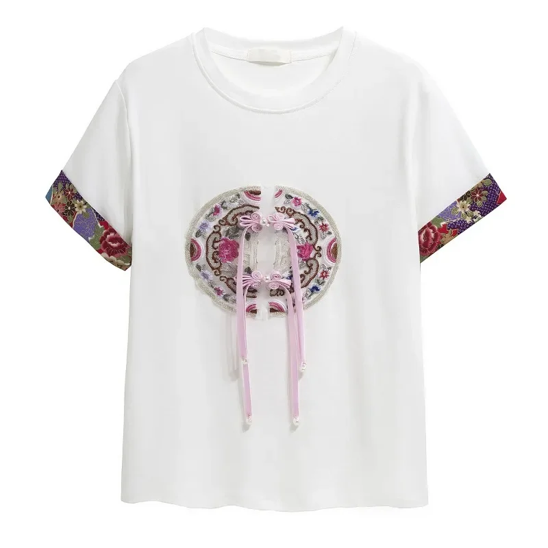 Cotton Chinese Style Women's T-shirt Summer Embroidery Tees Short Sleeve Loose Women Tops O-neck Vintage Clothing 2024 Korean
Cotton Chinese Style Women's T-shirt Summer Embroidery Tees Short Sleeve Loose Women Tops O-neck Vintage Clothing 2024 Korean