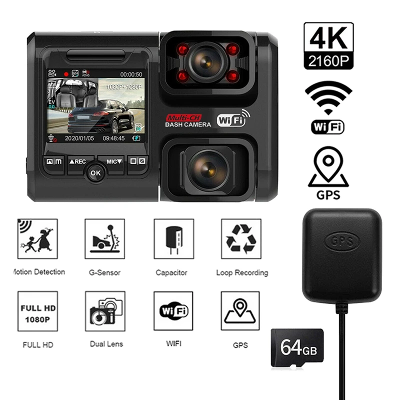 2160P Front And Cabin Dual Dash Cam For Cars Taxi, Car DVR Driving Recorder Parking Monitor Camera Wifi GPS + 64G Card
2160P Front And Cabin Dual Dash Cam For Cars Taxi, Car DVR Driving Recorder Parking Monitor Camera Wifi GPS + 64G Card
