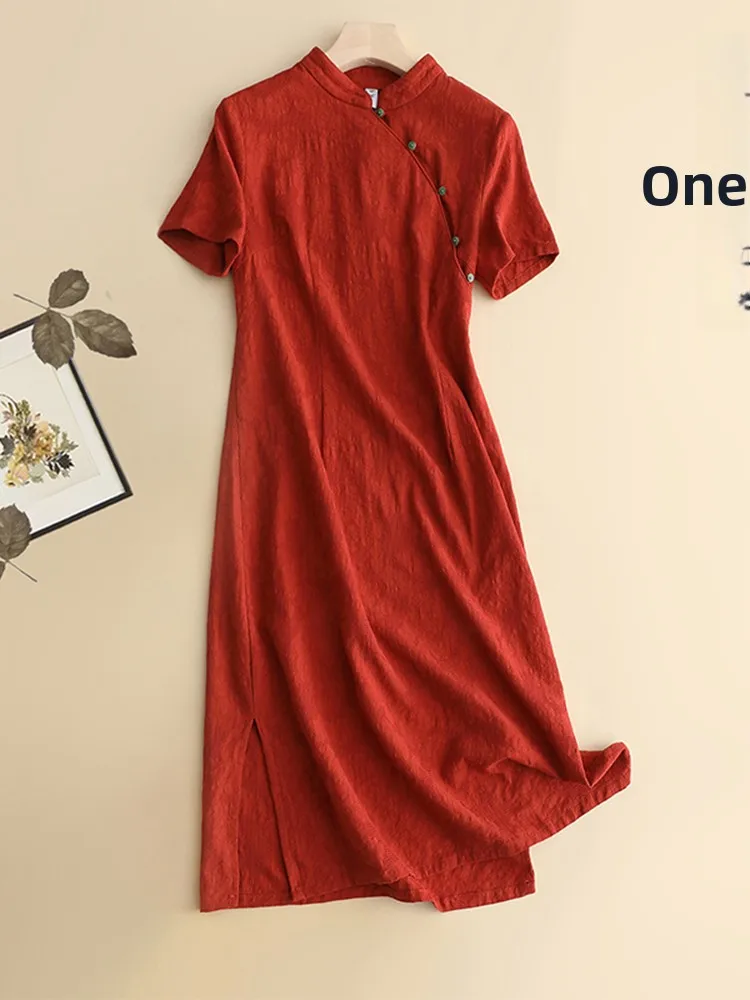 Retro Cotton Linen ort Sve Dr Large Size Women Side Slit Stand Collar Red Midi Skirt Busin Casual Sle
Retro Cotton Linen ort Sve Dr Large Size Women Side Slit Stand Collar Red Midi Skirt Busin Casual Sle