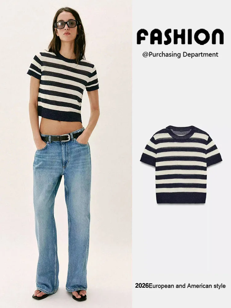 Spring New Arrival Women's Casual Knitted Top Color Block Design Short Sleeve round Neck Pullover Fashionable Street Style
Spring New Arrival Women's Casual Knitted Top Color Block Design Short Sleeve round Neck Pullover Fashionable Street Style