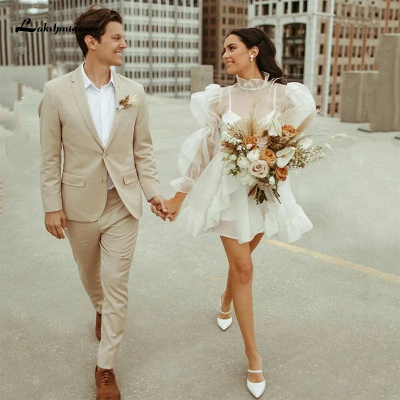 Lovely Short A line Wedding Dress 2025 Full Puff Sleeves High Neck Mini Tulle Bridal Gowns robe de soirée de mariage свадебное
Lovely Short A line Wedding Dress 2025 Full Puff Sleeves High Neck Mini Tulle Bridal Gowns robe de soirée de mariage свадебное