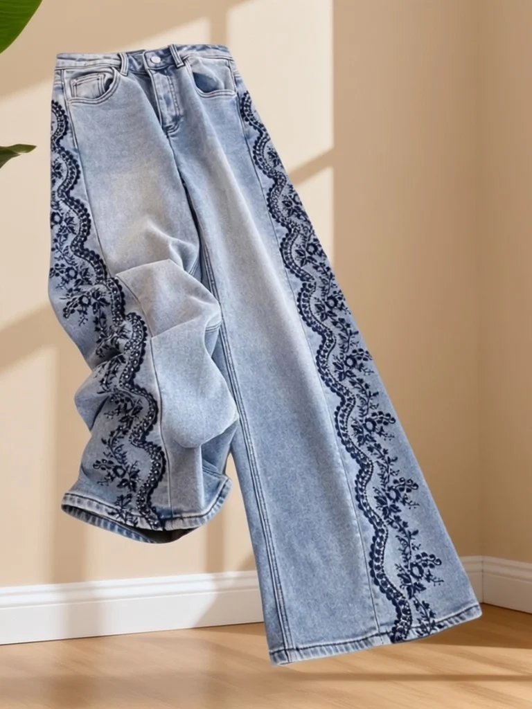 Washed Denim Wide Leg Pants Sequin Embroidery High Waist Casual Style Spring Collection Women's Premium Fashion Streetwear
Washed Denim Wide Leg Pants Sequin Embroidery High Waist Casual Style Spring Collection Women's Premium Fashion Streetwear