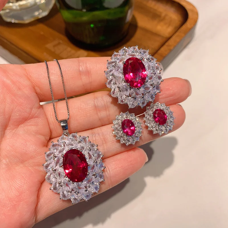 Jewelry European and American Fashion Set Red Glass Pendant Ring 10*14 Earrings 6*8 Three-Piece Set
Jewelry European and American Fashion Set Red Glass Pendant Ring 10*14 Earrings 6*8 Three-Piece Set
