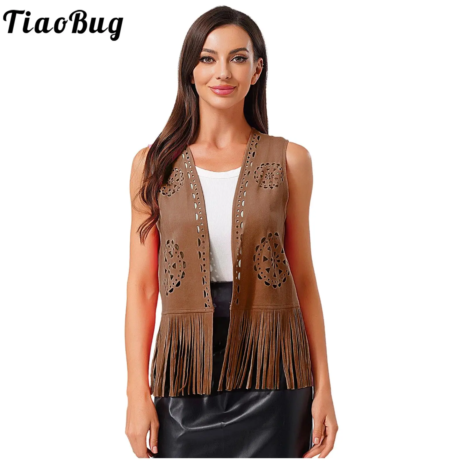 Women Western Cowgirl Fringe Vest Vintage Hollow Out Tassel Open Front Tank Tops Faux Suede Waistcoat for 70s Disco Hippy Dance
Women Western Cowgirl Fringe Vest Vintage Hollow Out Tassel Open Front Tank Tops Faux Suede Waistcoat for 70s Disco Hippy Dance