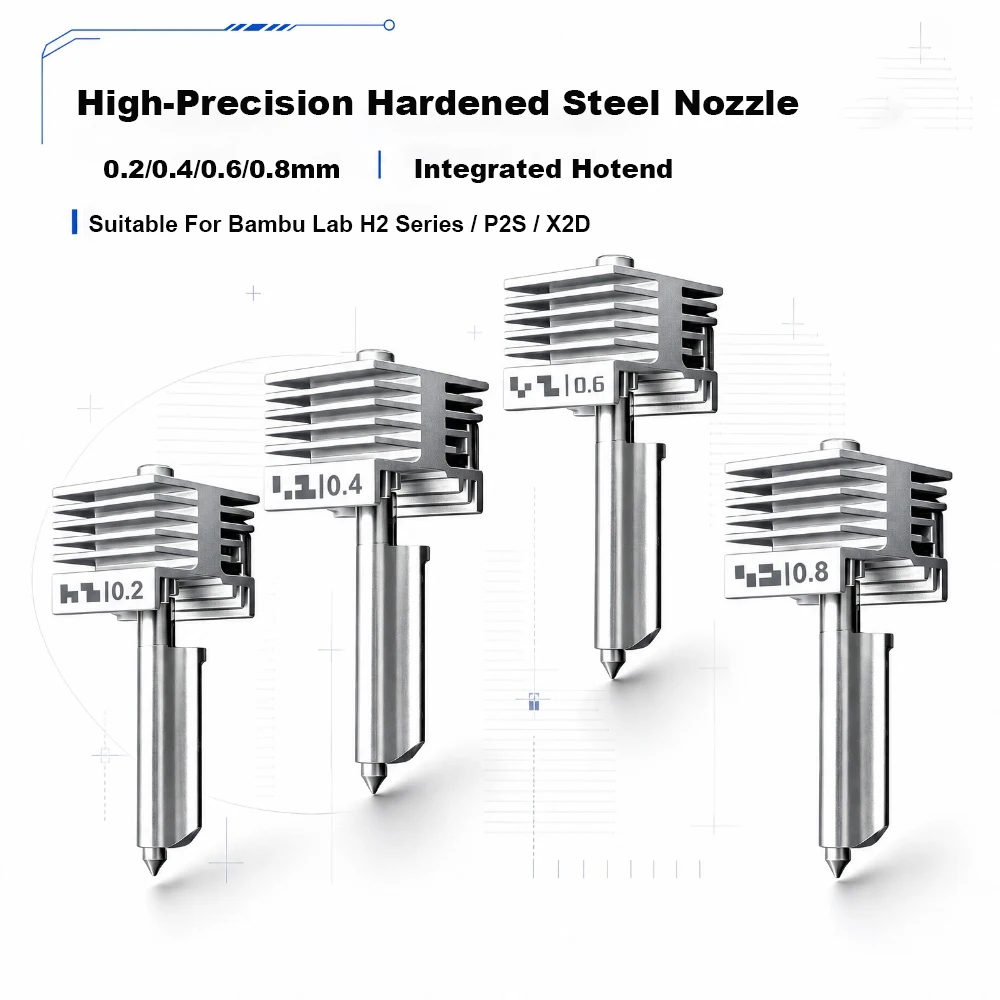 High Precision Hardened Steel Nozzle P2S X2D Hotend 0.2/0.4/0.6/0.8mm Integrated Structure For Bambu Lab H2C H2S H2D 3D Printer
High Precision Hardened Steel Nozzle P2S X2D Hotend 0.2/0.4/0.6/0.8mm Integrated Structure For Bambu Lab H2C H2S H2D 3D Printer