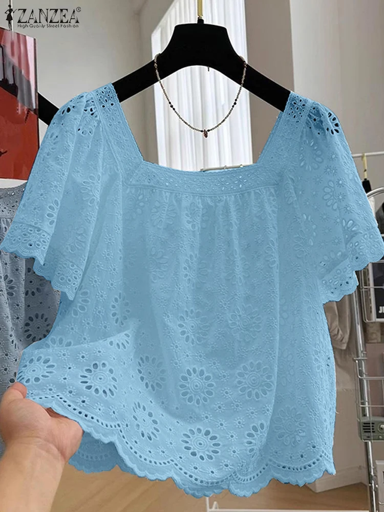 ZANZEA Women Short Sleeve Blusas 2025 Summer Hollow Out Shirts Fashion Square Collar Tops Korean Casual Loose Solid Color Tops
ZANZEA Women Short Sleeve Blusas 2025 Summer Hollow Out Shirts Fashion Square Collar Tops Korean Casual Loose Solid Color Tops