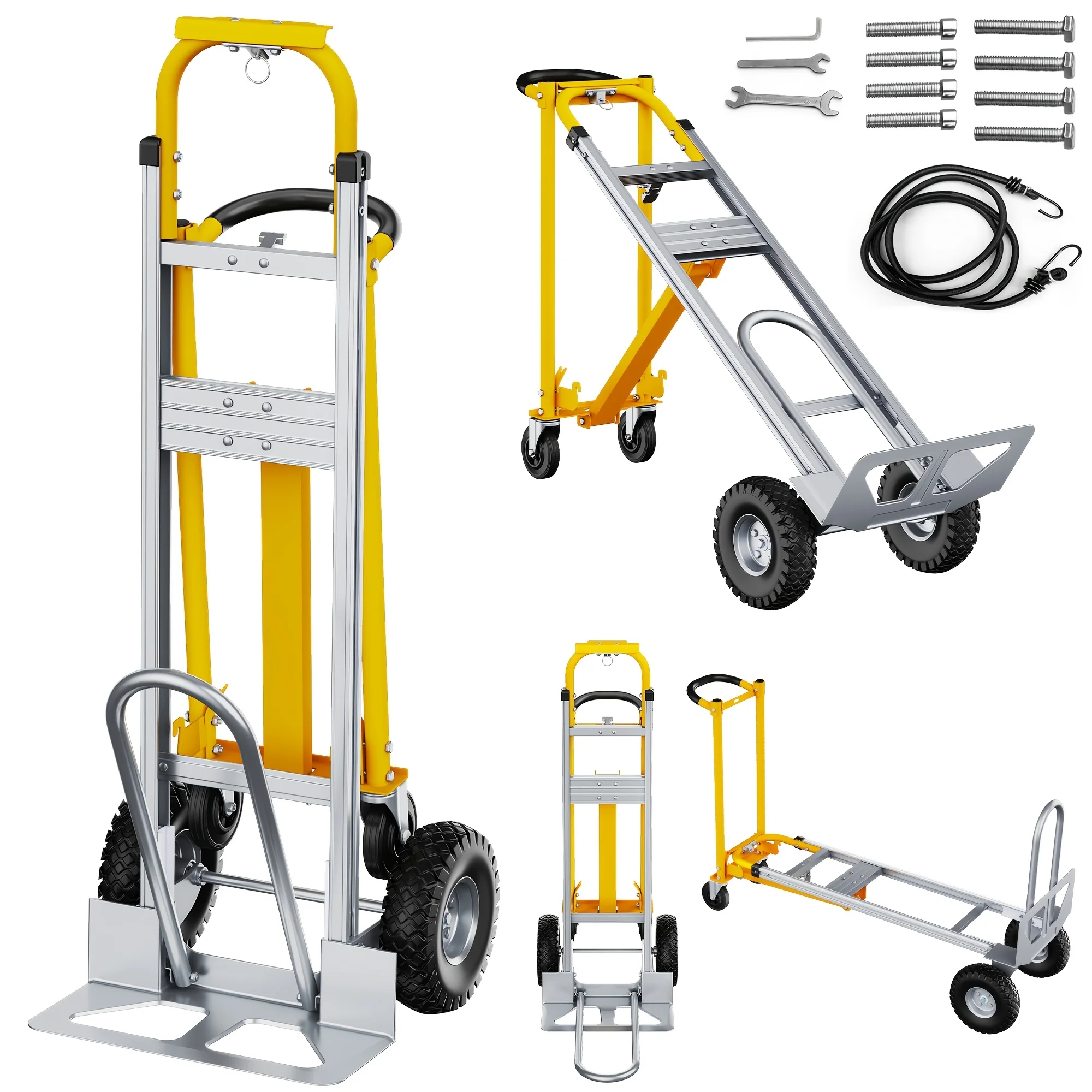 800/1000Lbs Heavy-duty Convertible Hand Truck, 4-in-1 Folding Dolly Industrial Cart with 10" Pneumatic Tires, All-Terrain Utility Trolley for Warehouse, Supermarket, Construction Site, Home Move
800/1000Lbs Heavy-duty Convertible Hand Truck, 4-in-1 Folding Dolly Industrial Cart with 10" Pneumatic Tires, All-Terrain Utility Trolley for Warehouse, Supermarket, Construction Site, Home Move