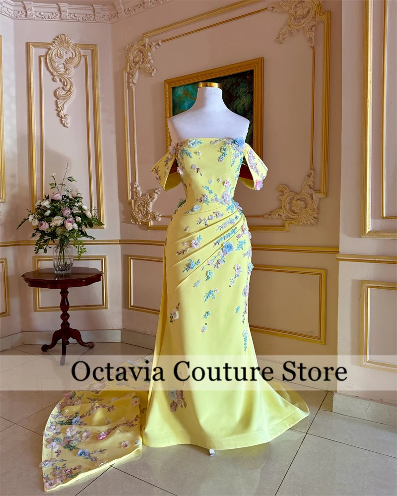 lemon Yellow Mermaid Evening Dresses 3D Flower Long Prom Dresses Off Shoulder Saudi Elegant Women Customized Wedding Guest Gowns
lemon Yellow Mermaid Evening Dresses 3D Flower Long Prom Dresses Off Shoulder Saudi Elegant Women Customized Wedding Guest Gowns