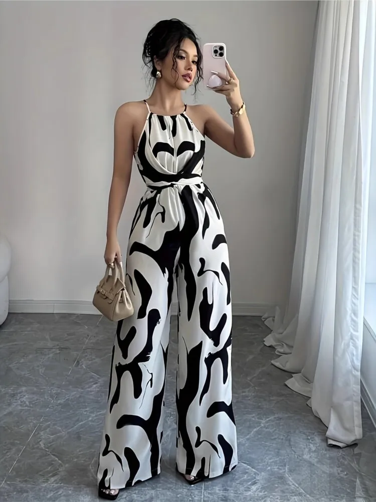 New Fashion Zebra Stripe Halterneck Jumpsuit For Women's Spring Summer Elegant Belted Sleeveless Party Jumpsuit Female Clothing
New Fashion Zebra Stripe Halterneck Jumpsuit For Women's Spring Summer Elegant Belted Sleeveless Party Jumpsuit Female Clothing